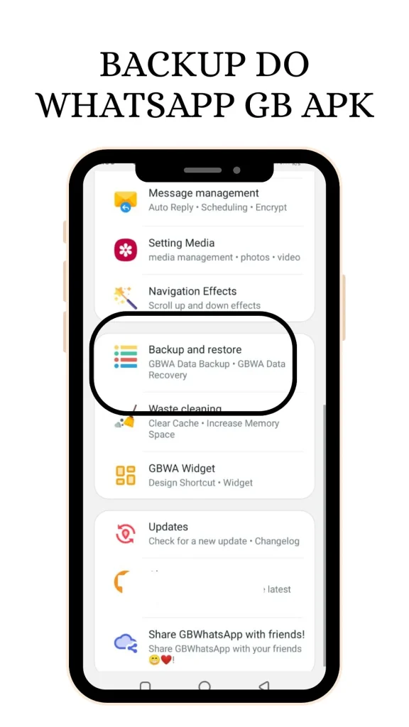 WhatsApp GB Download Oficial Atualizado v18.80 Abril 2026 17 Backup do WhatsApp GB APK